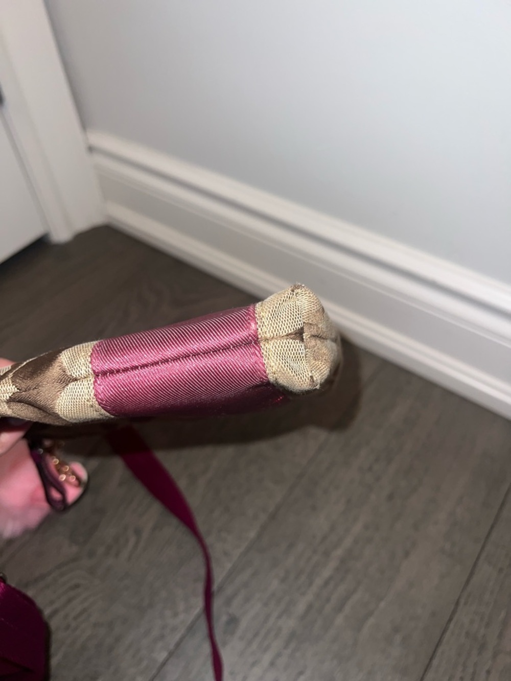 Coach Brown Signature Crossbody with Pink Trim and Pom Charm - Picture 11 of 11